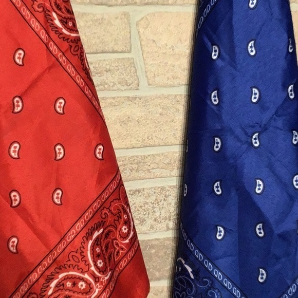 2 bandanas - NWOT - red & blue - uniquely shiny - Picture 2 of 4